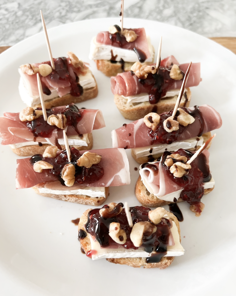 Raspberry, Brie & Prosciutto Crostini